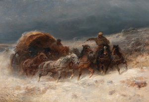 冬の風景の中のヒツジ 作： Adolf Schreyer